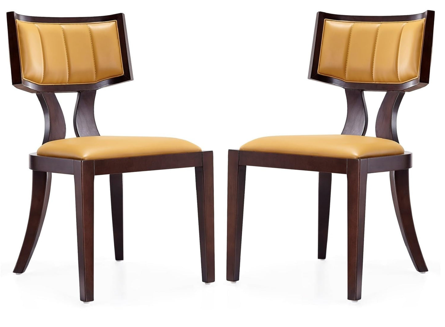 Manhattan Comfort Pulitzer Faux Leather Dining Chairs Set of 2, Solid Beech Wood with Walnut Finish, Iconic Greek Design, Fully Assembled Accent Kitchen Furniture, Camel