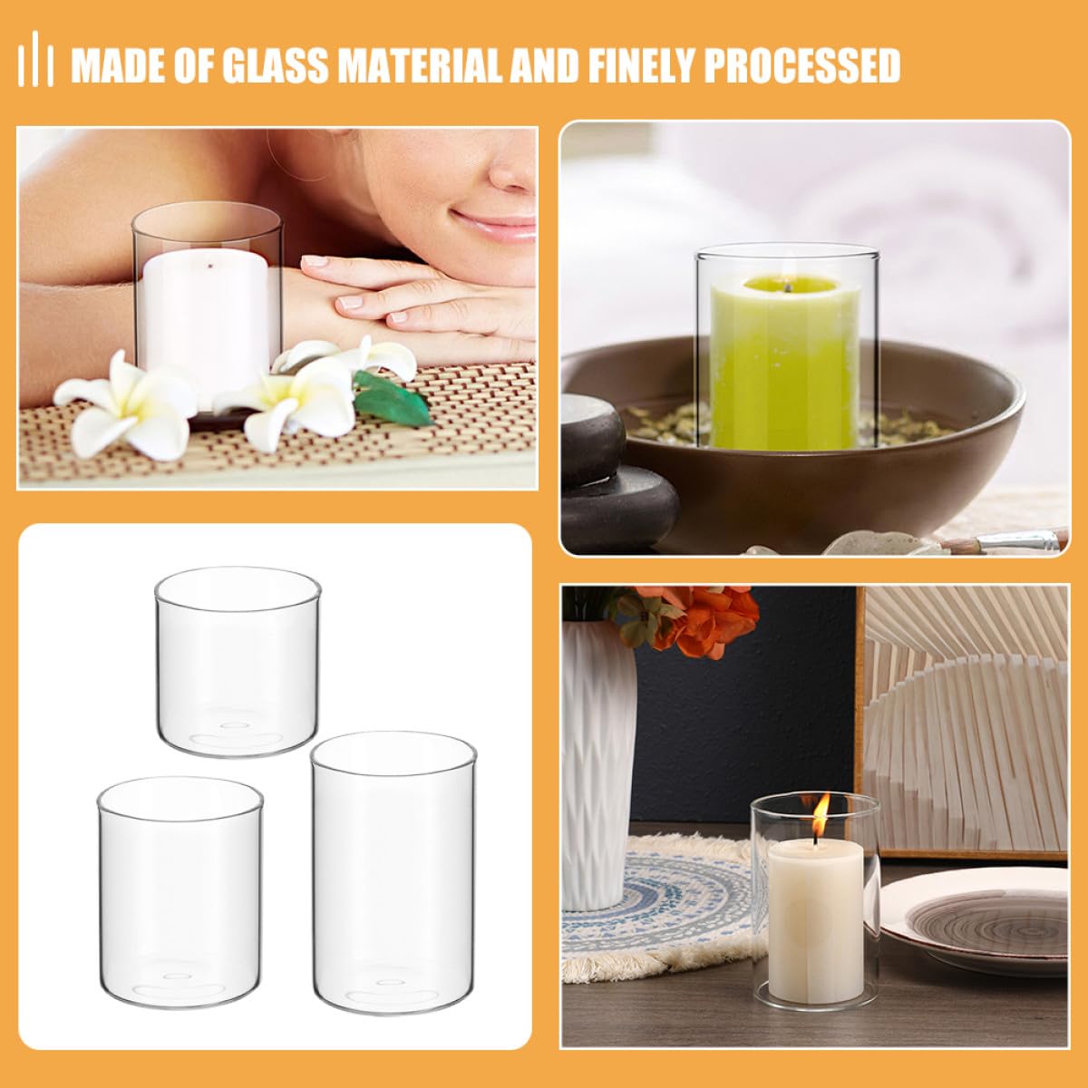 Beaupretty 3pcs Glass Scented Candle Cups Set Empty Tealight Candle Holders 5.3x10cm/8cm/6cm for Table Decor and DIY Craft