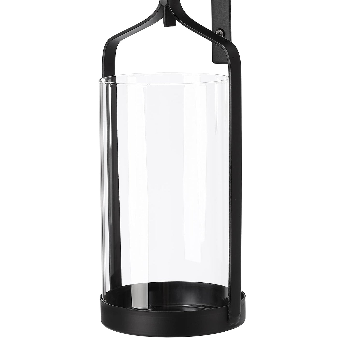 Souliron Hanging Hurricane Glass Wall Sconce Candle Holder Black Metal Wall Decorations Set of 2 HLJ15-291B2