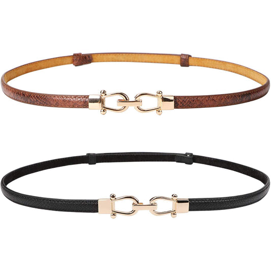 JASGOOD Leather Skinny Women Belt Ladies Thin Waist Belts Plus Size Adjustable for Jeans Pants Dresses with Metal Buckle