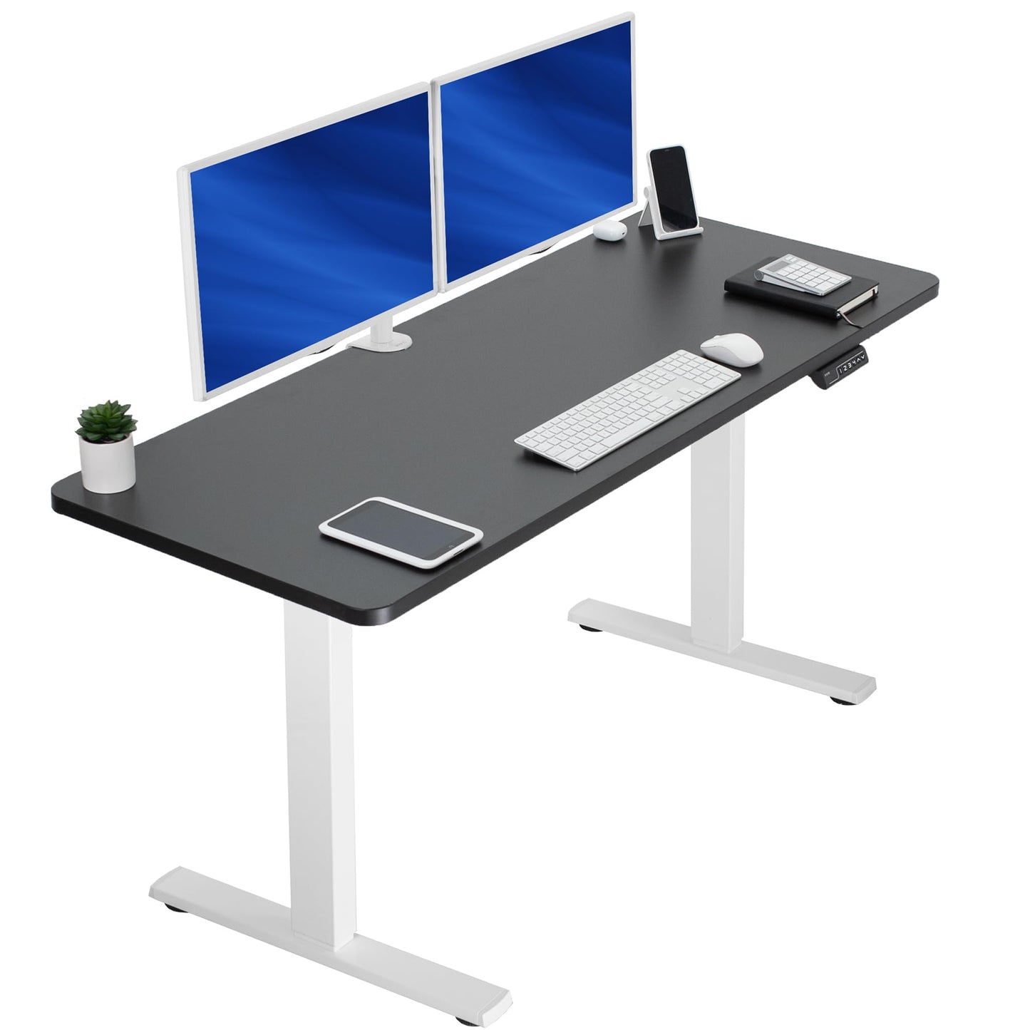 VIVO Electric 60 x 24 in Standing Desk, Memory Height Adjustment, 1B Series, Holds 220 lbs, One-Piece Black Top, White Frame, DESK-KIT-1W6B