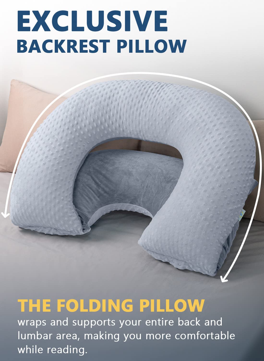 INSEN Reading Pillow, Back Pillow for Sitting in Bed for Reading, Nurse & Relax, Reading Pillow for Adults, Moms & Kids, Sit Up Pillow for Bed, Double-Sided Gray
