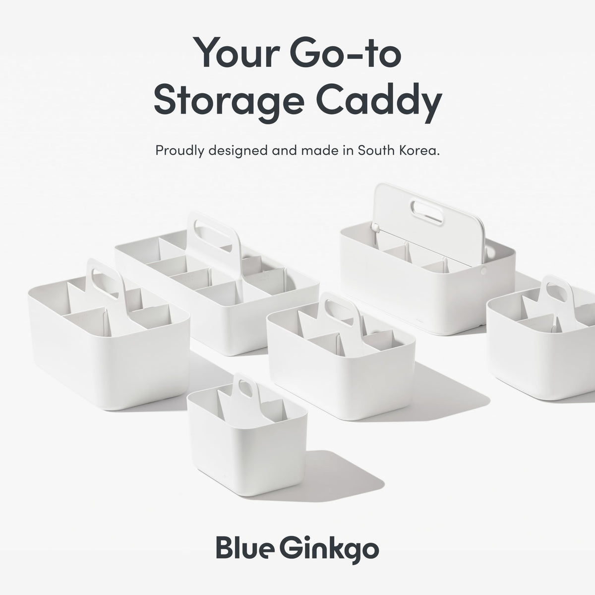 BLUE GINKGO Stackable Organizer Caddy – Korean-Made Portable Tote for Bathroom, Office, Crafts, or School Supplies (Rectangle, White)
