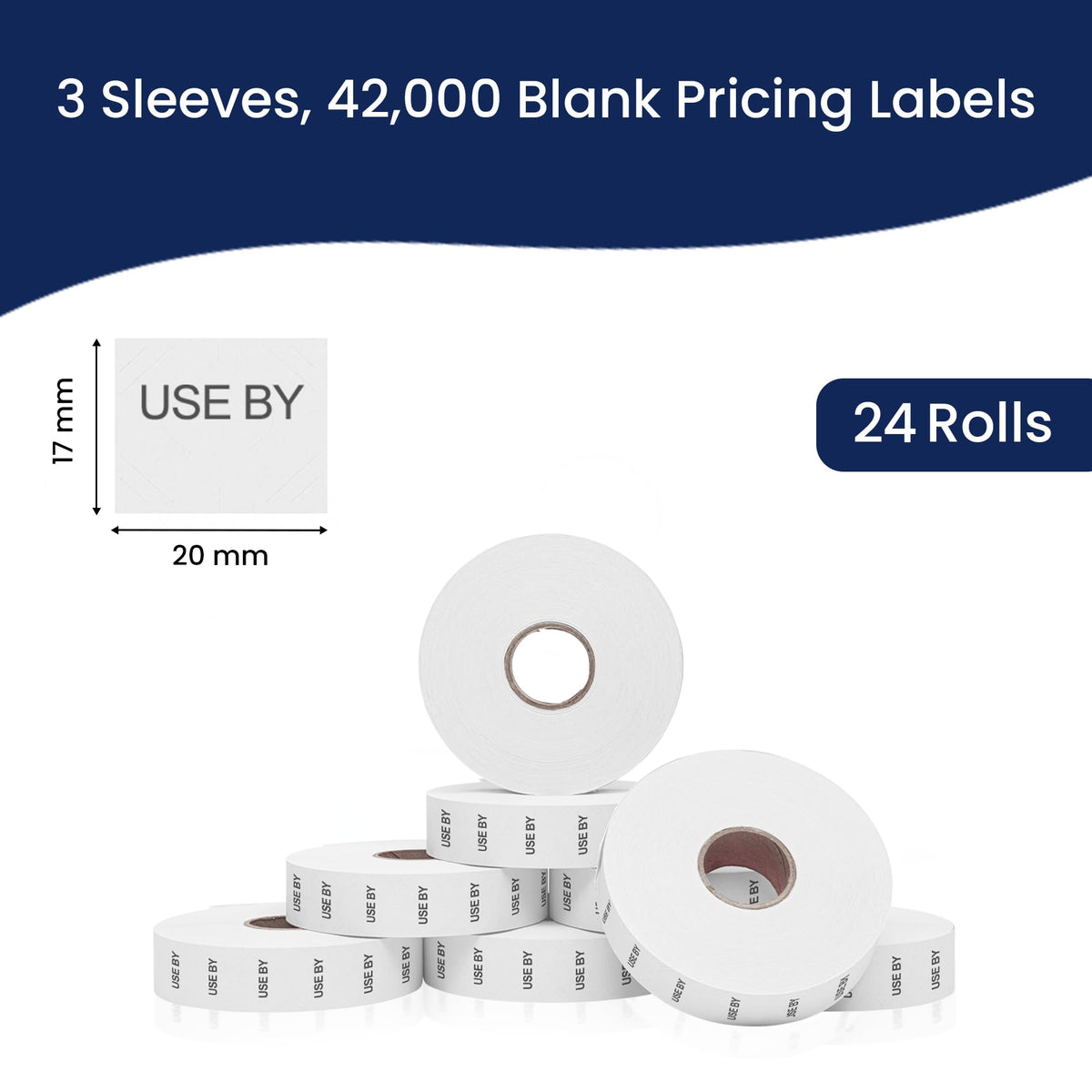 Perco USE BY Labels for Monarch 1136 Price Gun - Buy 2 Sleeves Get 1 Free! 24 Rolls, 42,000 Labels - with Bonus Ink Rolls