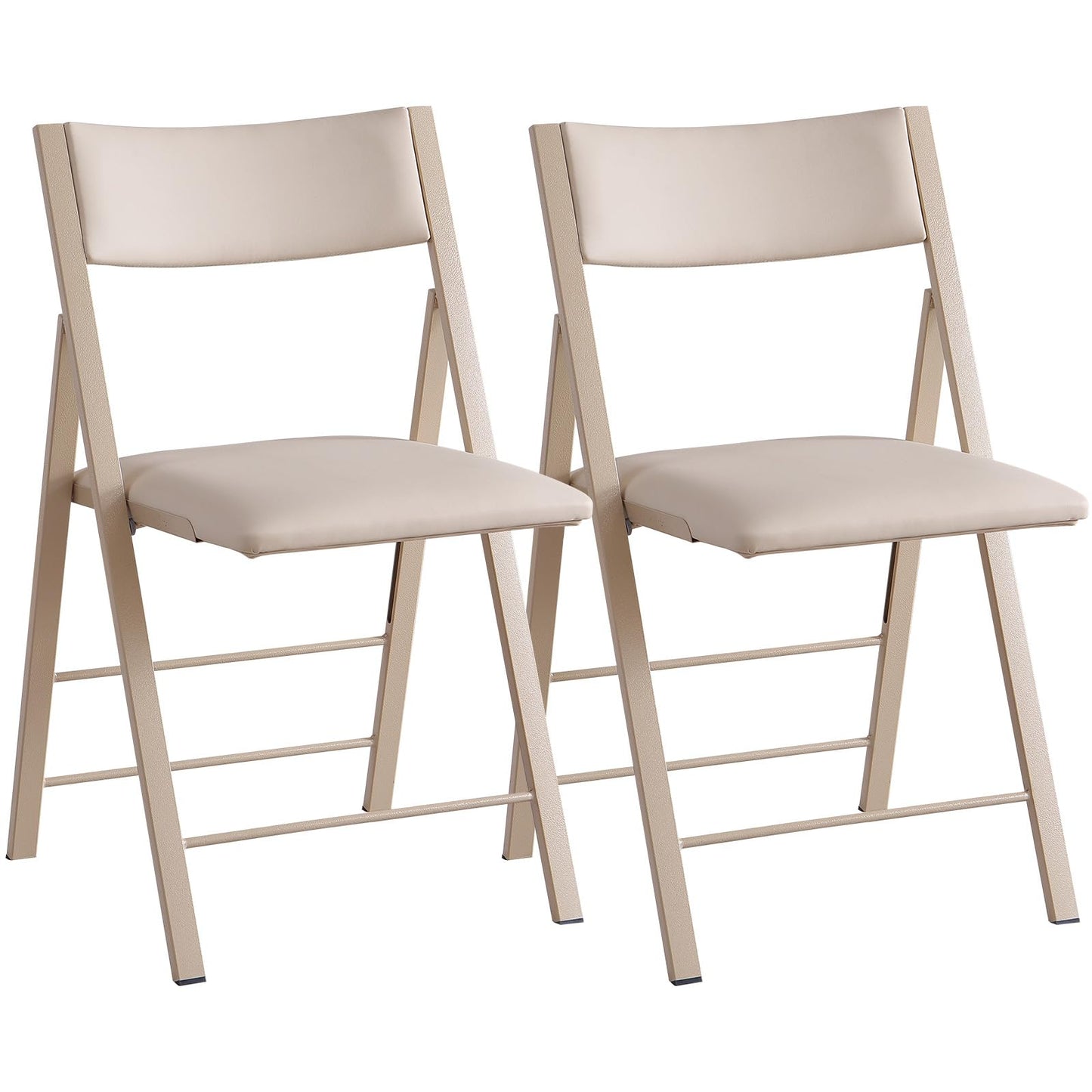 Folding Chairs with Cushion 2 Pack - Heavy Duty Steel Frame Foldable Dining Chairs, Waterproof Leather Indoor Outdoor Comfortable Folding Chairs for Home, Conference Rooms, Weddings, Events (Wood)