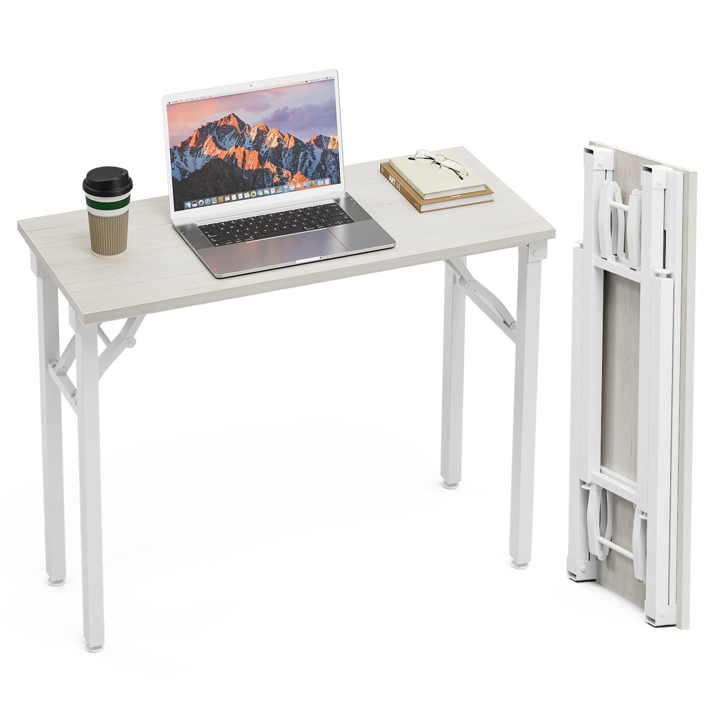 TEMI Small Computer Desk Folding Table - 35.8" Foldable Office Desk, No Assembly, Perfect for Small Spaces in Bedroom, Dorm, or Apartment, Portable Mini Desk or Study Table Compact Design, White Ash