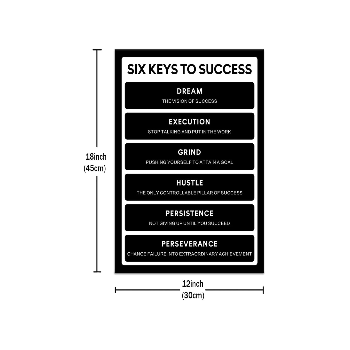 Six Keys To Success Inspirational Canvas Wall Art Execution Grind Hustle Verbs Poster Artwork Motivational Positive Quotes Picture Prints for Bedroom Living Room Office Ready to Hang [12" W X 18" H]