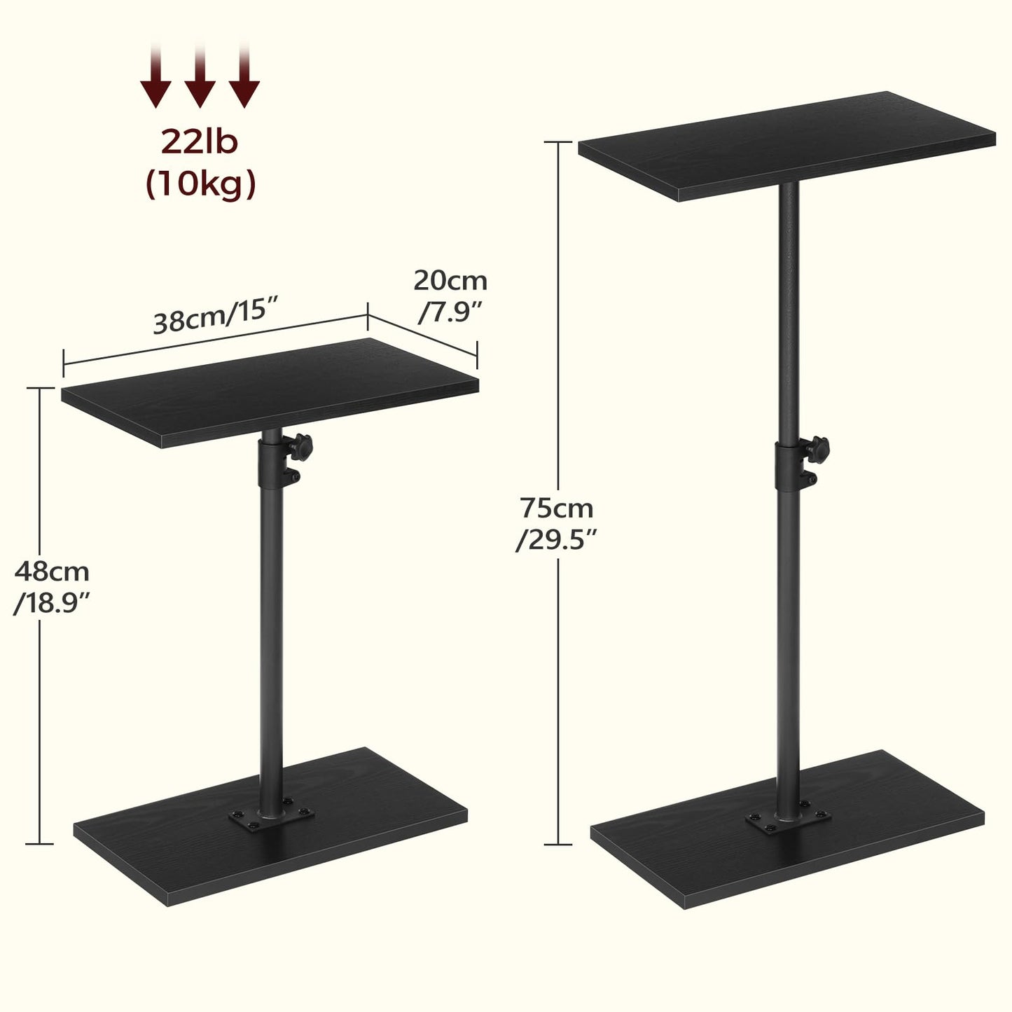 MAHANCRIS Narrow Side Table, Height Adjustable Small End Table, Skinny Sofa Table for Small Spaces, Tall Narrow Bedside Table for Couch, Slim Nightstand for Living Room, Bedroom, Black ETBK3301