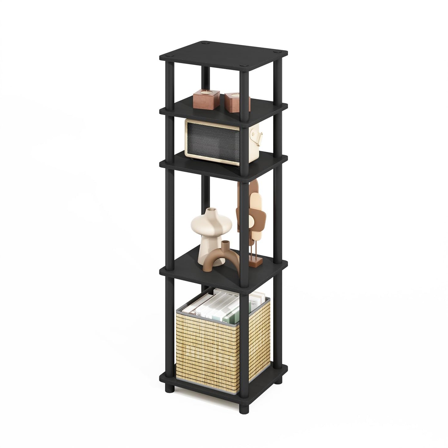 Furinno Turn-N-Tube Storage Shelves, Stackable Standing Shelf, Open Corner Shelf, for Organization and Storage, Living Room, Garage, Home Office, Americano