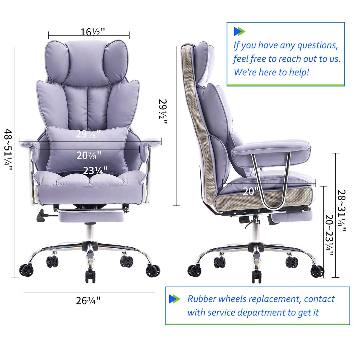 Efomao Big and Tall Office Chair 440LBS, Purple Heavy Duty Executive Chair with Footrest, Ergonomic Desk Chair for Home Office, Wide Computer Chair