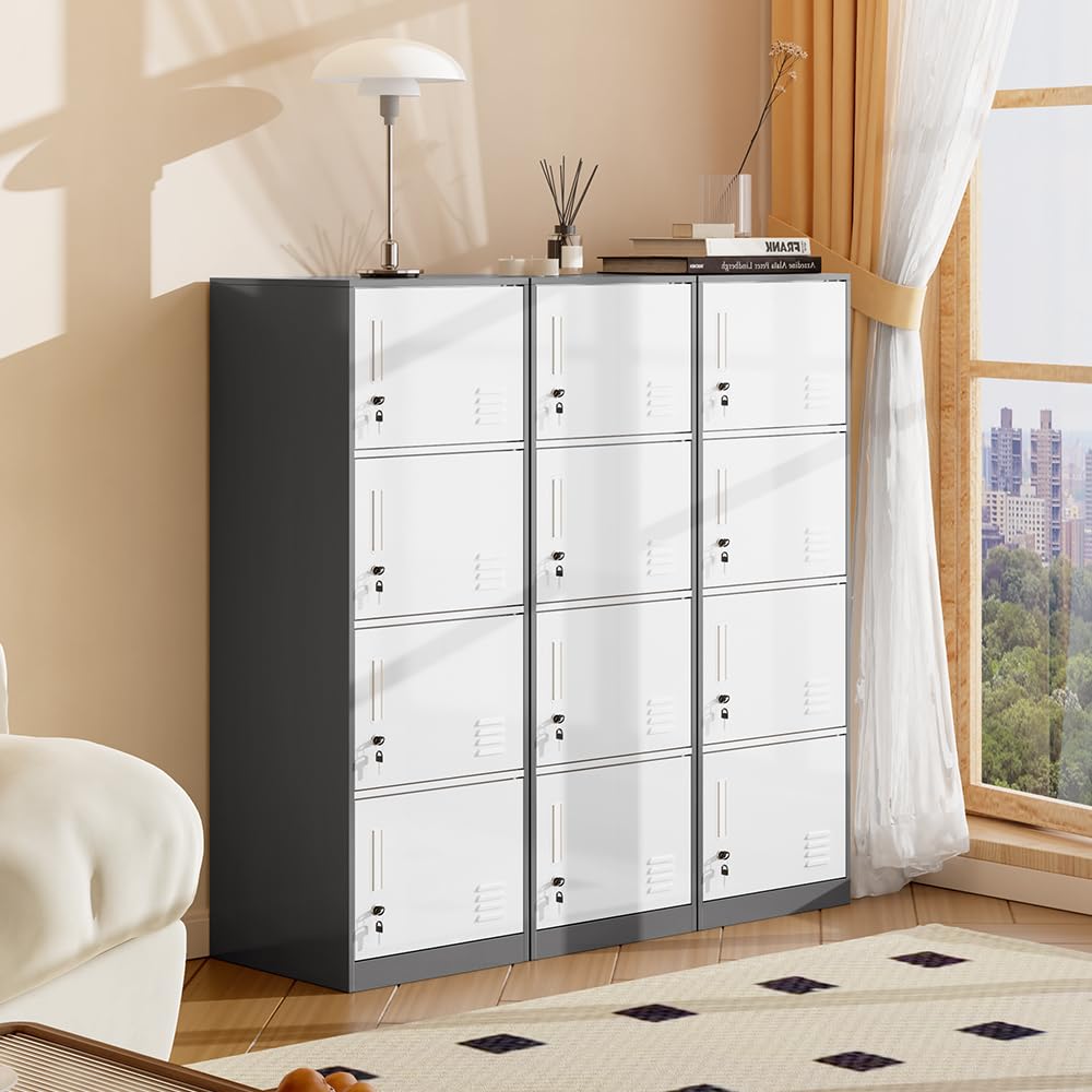 DAYTOYS 4 Door Metal Vertical Storage Locker for Kids Bedroom, Children Room, School, Office, Home,Stackable Steel Storage Cabinet for Sports Equipment,Anti-Tilting Device (Gray)