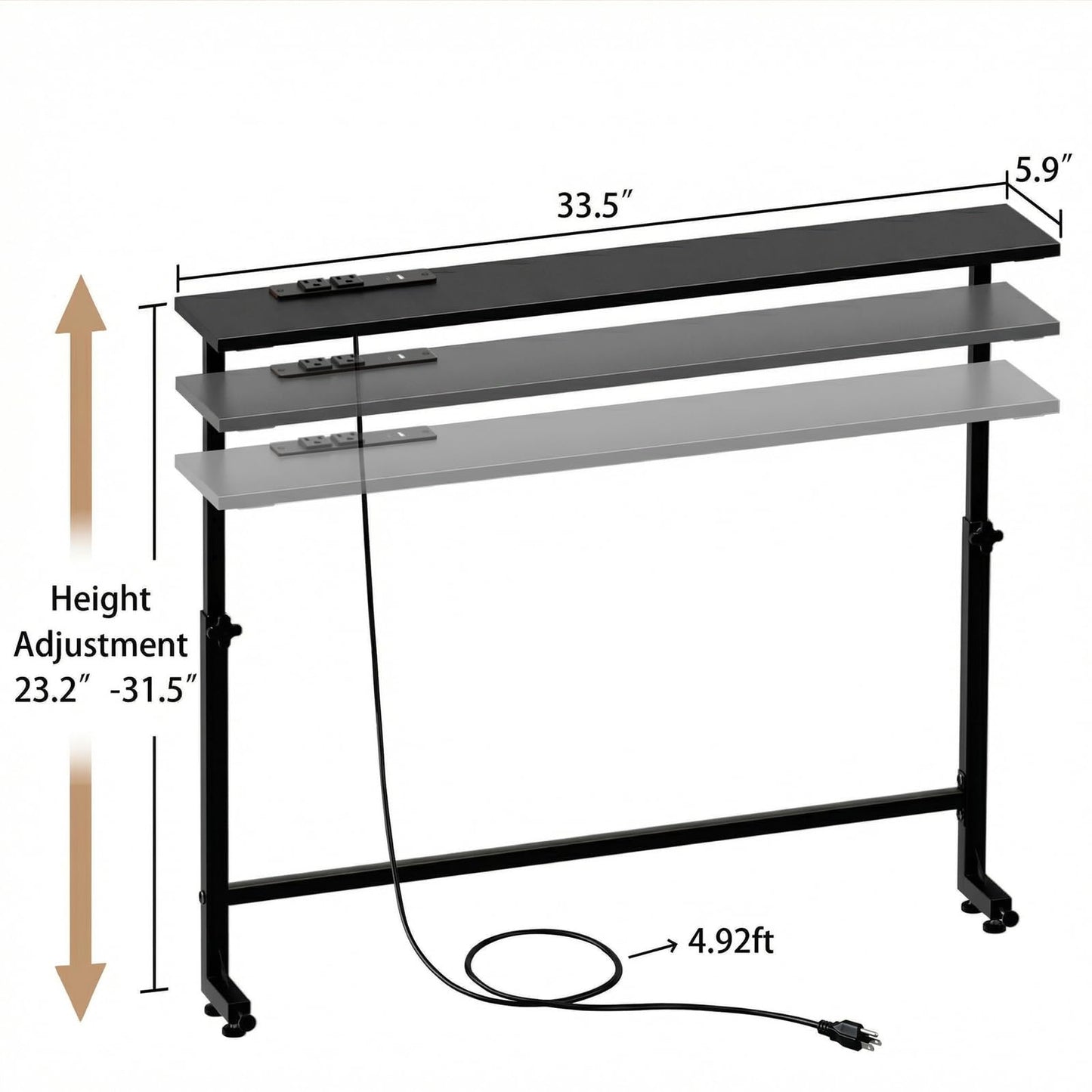 Faesun 33.5 Inch Behind Couch Table, 24"-32" Adjustable Height Range, Behind The Couch Table with Outlet, Adjustable Console Table, Narrow Long Sofa Table, for Living Room, Small Black