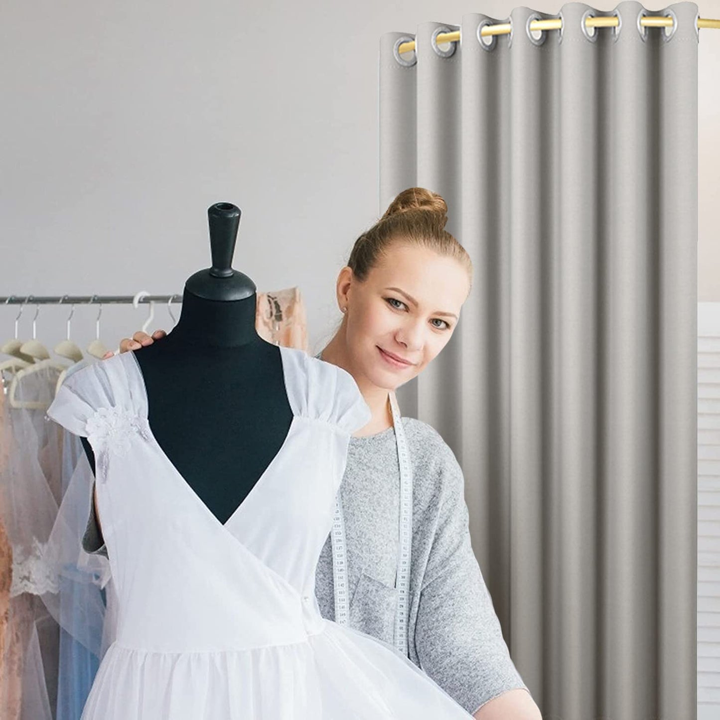 TEENKON Clothing Store Fitting Room, 47 in Dressing Room Used in Mall, Boutique and Office, Corner Wall Mounted Changing Room for Privacy Protection, Include Shading Curtain, Bracket and Hook Up