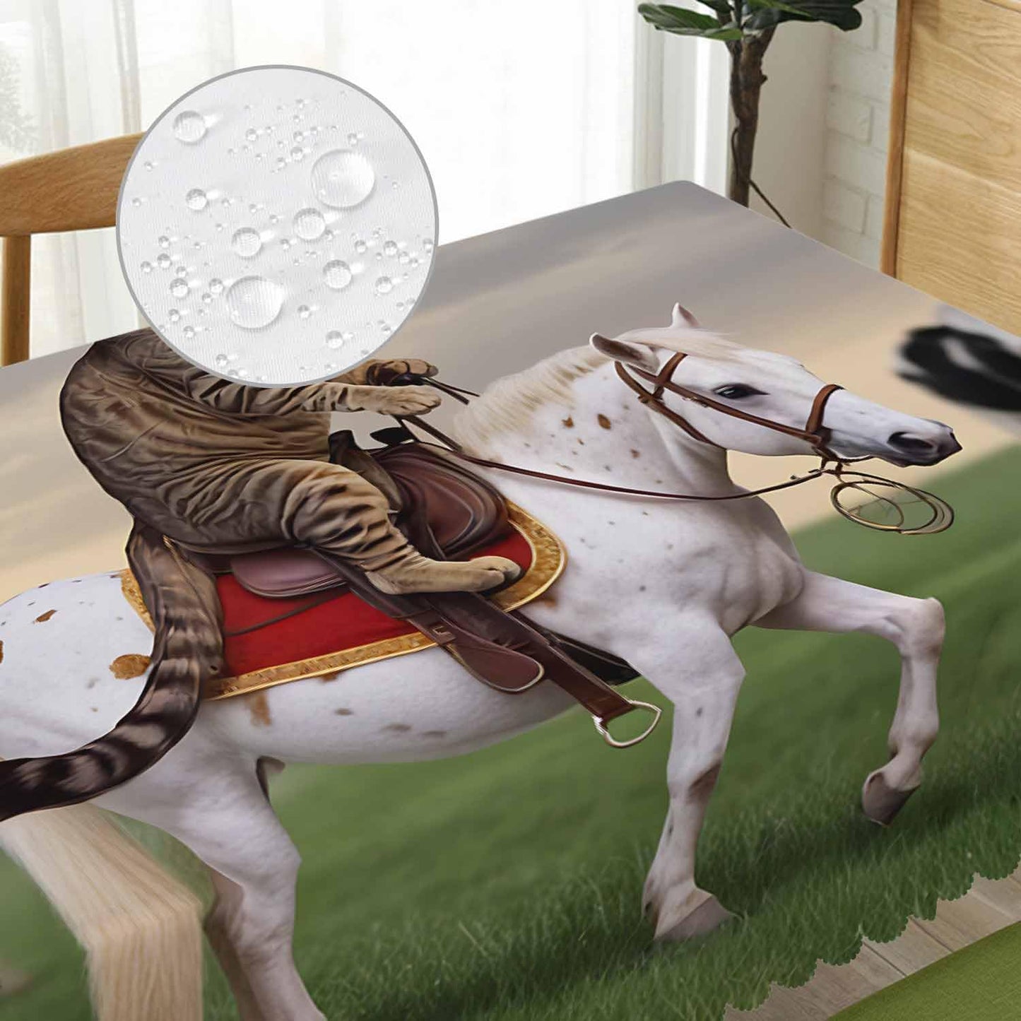 Beabes Cat Cowboy Kitchen Tablecloth Funny Cat On Horse Farm Cows Indoor Outdoor Table Cover Anti-Oil Table Cloths for Wedding Banquet Dinner Tablecloths, 52x70 Inch(4-6 Seats)