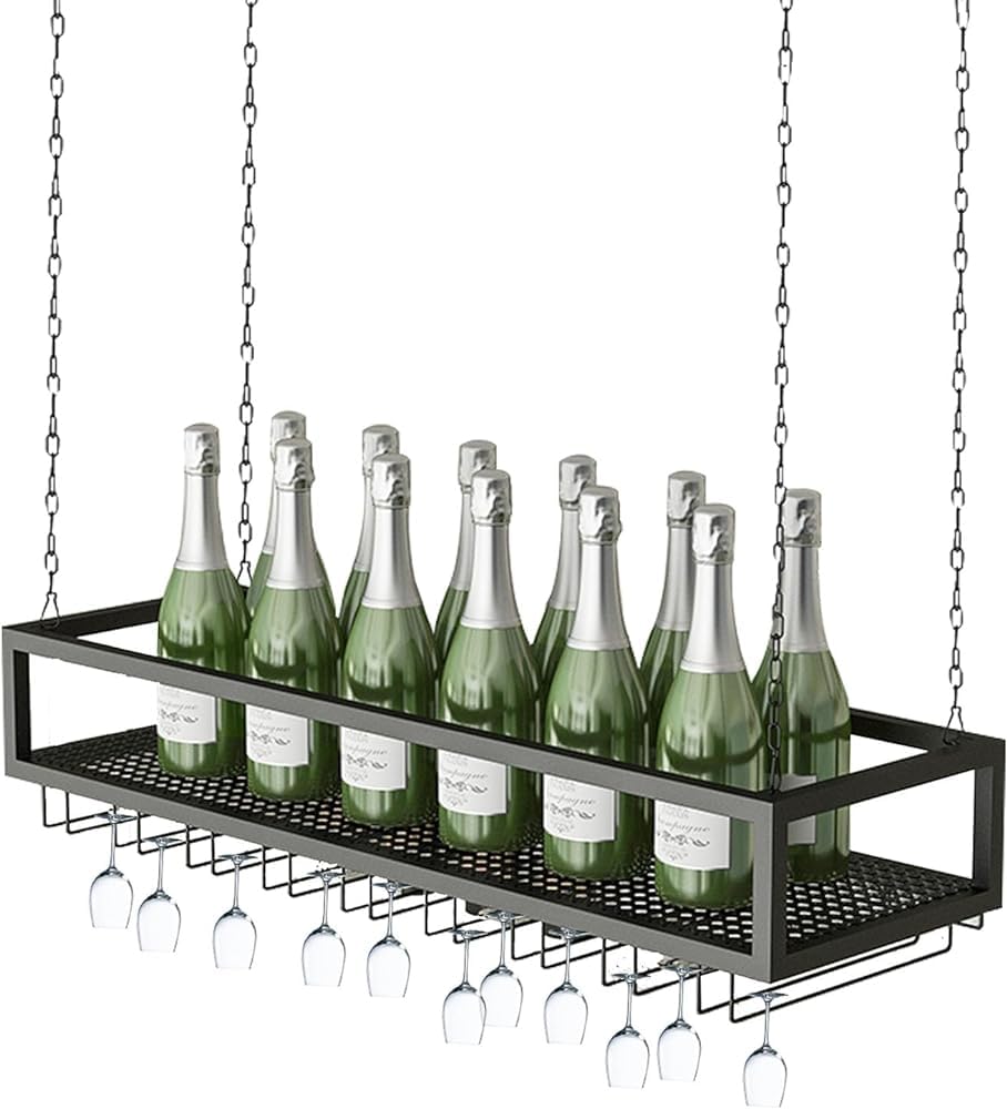 WXPWAMZ Wall Mounted Metal Wine Rack Height Adjustable Ceiling Wine Glass Rack, Bar Floating Shelf Wine Glass Holder,Wall-Mounted Wine Glass Decorate Rack Perfect for Bar Cafe Kitche(Size: