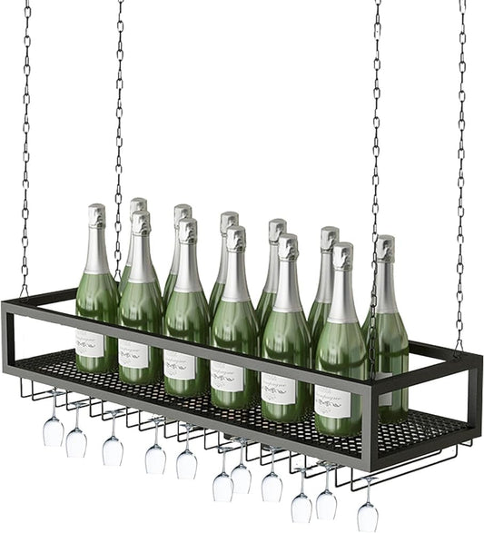 WXPWAMZ Wall Mounted Metal Wine Rack Height Adjustable Ceiling Wine Glass Rack, Bar Floating Shelf Wine Glass Holder,Wall-Mounted Wine Glass Decorate Rack Perfect for Bar Cafe Kitche(Size:
