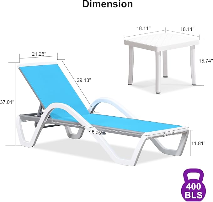PURPLE LEAF Patio Chaise Lounge Chair Set Outside Aluminum Plastic Stackable