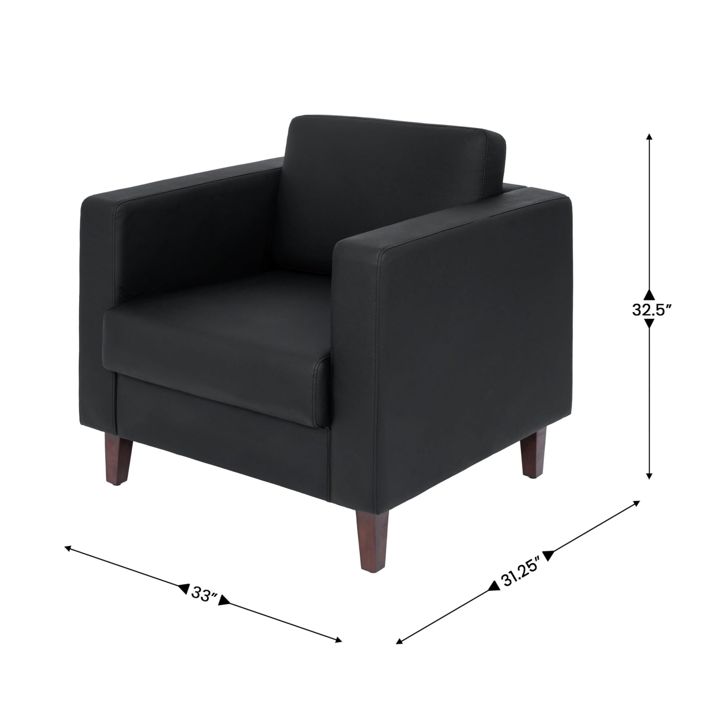 Flash Furniture Hercules Artemis Commercial Chair for Reception and Lobby Use with Solid Wood Legs, 2 Outlets, 1 USB, and 1 USB-C Ports, Black LeatherSoft