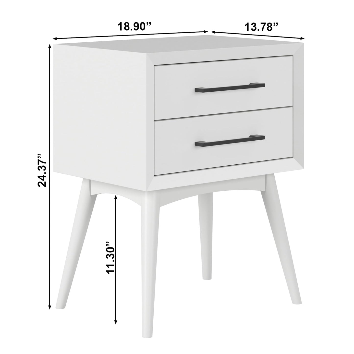 AFI, Pasadena Solid Wood Mid-Century Modern 2 Drawer Nightstand, White