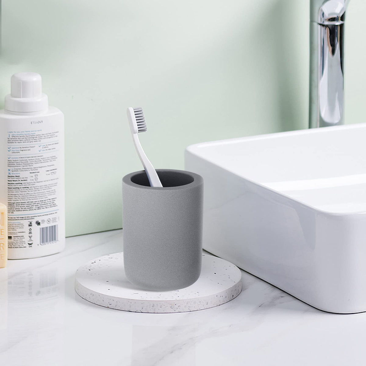 Diatomite Toothbrush Holder, BOJDOPIE Water Absorption Quick Drying Bathroom Countertop Organizer, Stand Cup for Toothpaste Makeup Brushes Razors (Grey)