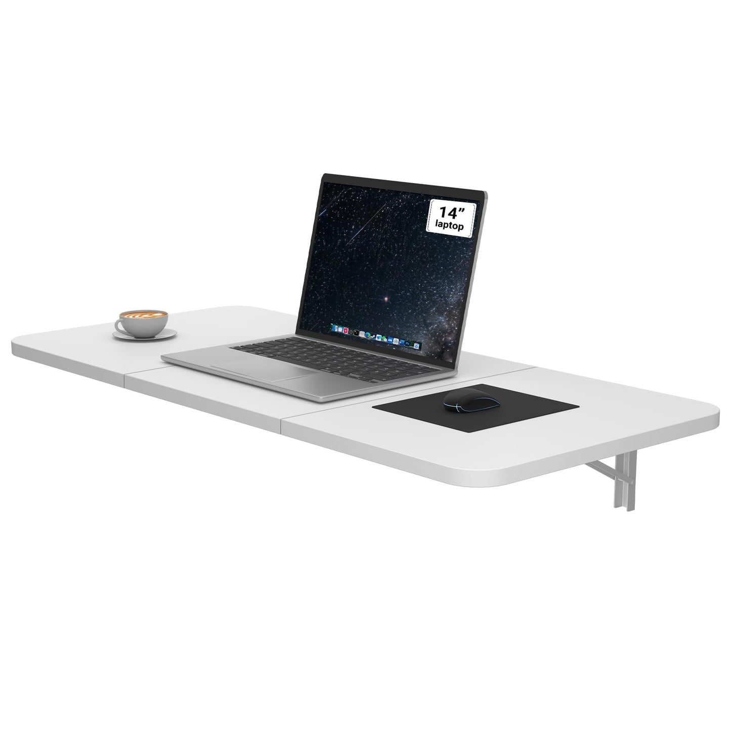 Neoaider Wall Mounted Folding Desk 35.4” x 15.7”, Drop Down Table with Metal Collapsible Brackets, Folding Wall Table for Small Spaces, Home, Office, Kitchen, Laundry Room-White