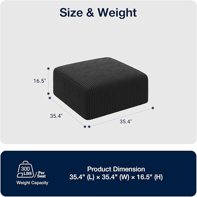 Avenco 35.4” Modular Ottoman, Corduroy Fabric, Zero Assembly Multifunctional