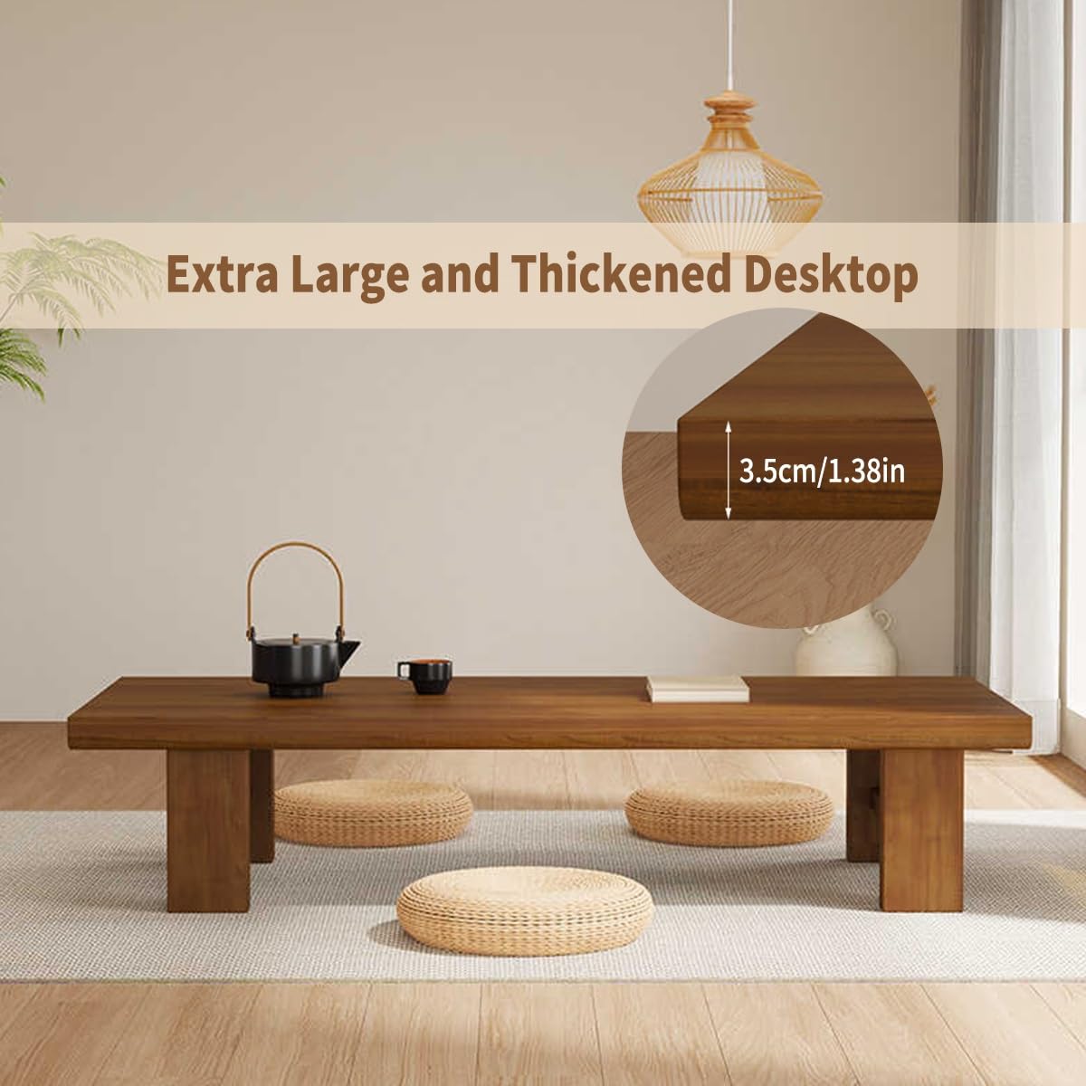 GHHDPXM Japanese Coffee Table Solid Wood Low Chabudai Zen Tea Desk for Minimalist Home Decor Low Sitting Table for Living Room & Dining Area