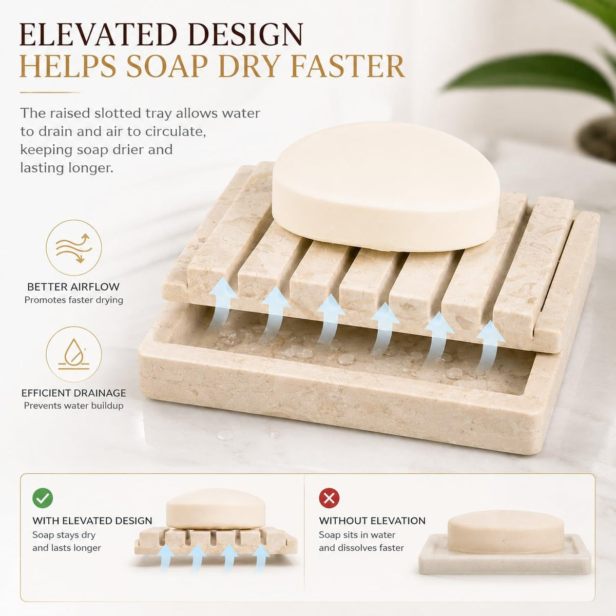 Creative Home Natural Champagne Marble Soap Dish, Beige, 5.2" x 4"