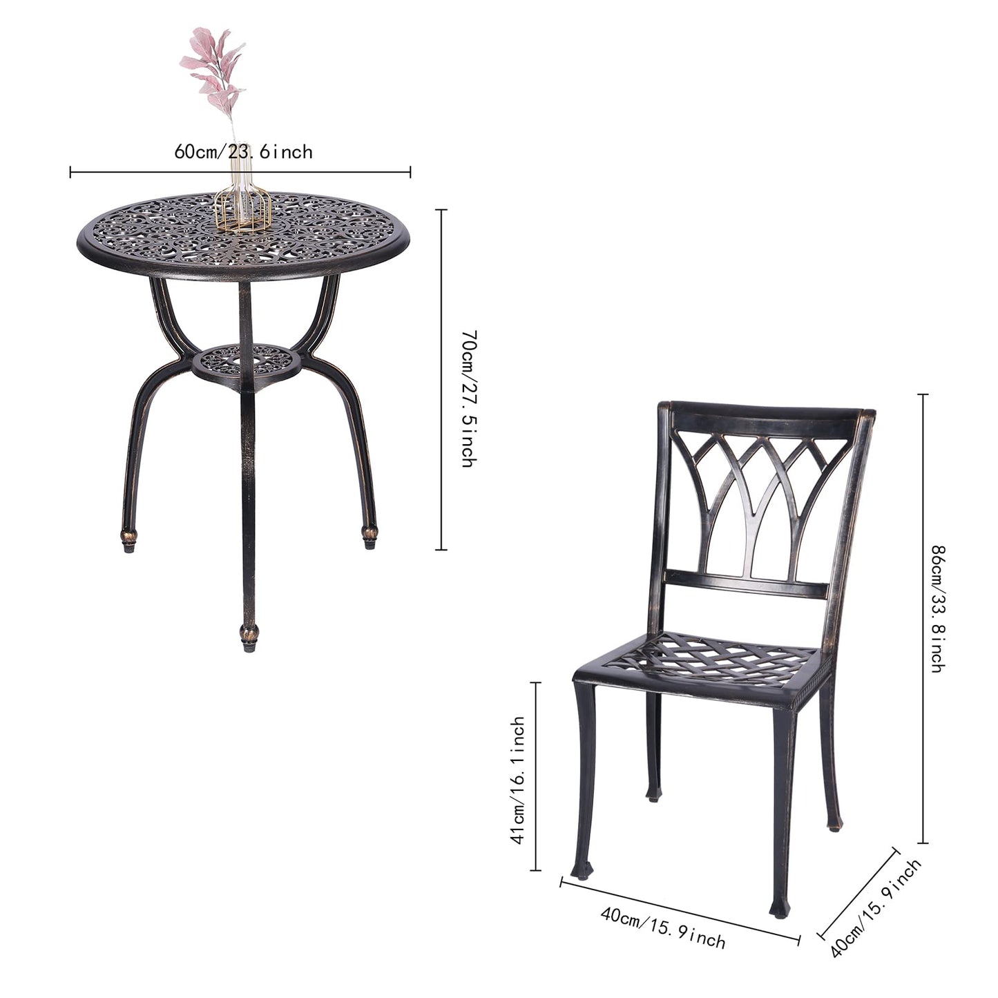 JARDIN DE CENTENNIAL 3-Piece Patio Bistro Furniture Set Cast-Aluminum Bistro Table Set for Lawn,Garden,Backyard…(Dining SETCopper)