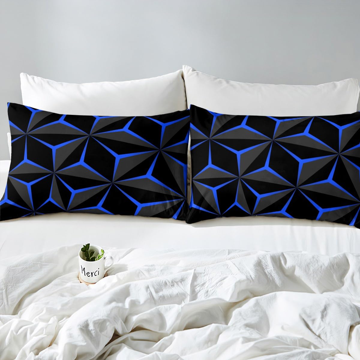 Feelyou Neon Honeycomb Sheet Set Twin Size,Geometric Stereoscopic Theme Teens Boys Bedding Set,Adults Bedroom Decoration 3D Blue Print Fitted Sheet All Season