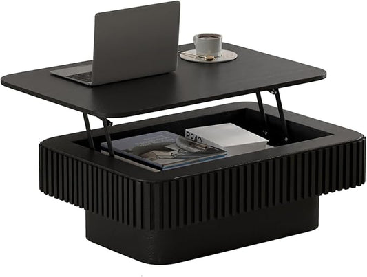 Lift Top Coffee Table for Living Room, Rectangle Handmade Solid Wood Strips