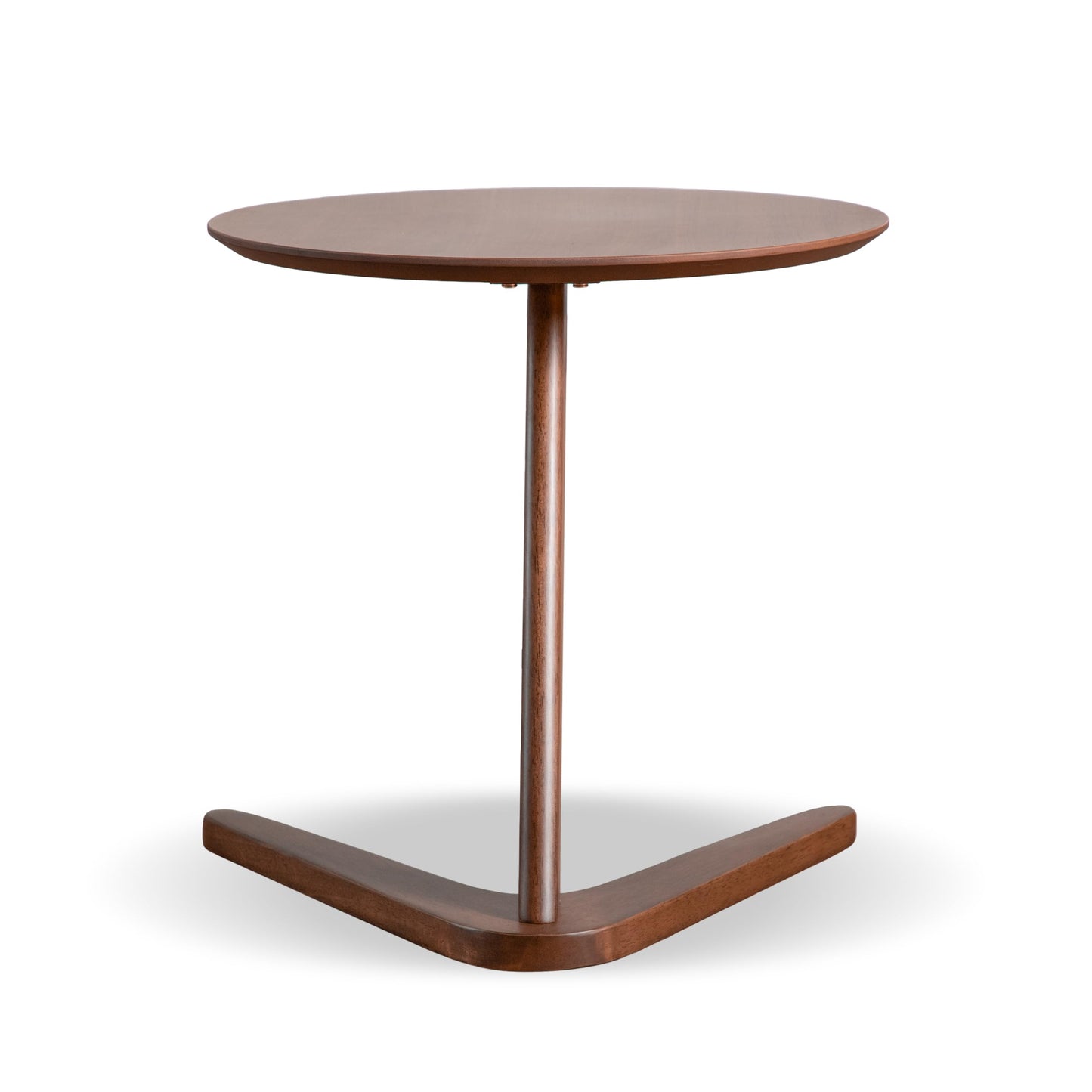 Furniture of America Lucian Mid-Century Modern Solid Wood Brown Round Side Table with V-Shape Base, Minimalistic Bedside Table for Living Room, Office, Home, Walnut