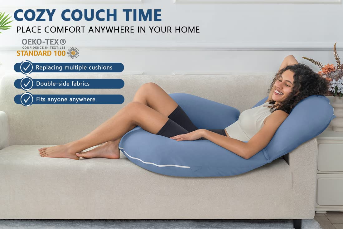 INSEN Reading Pillow, Back Pillow for Sitting in Bed for Reading, Nurse & Relax, Reading Pillow for Adults, Moms & Kids, Sit Up Pillow for Bed, Hazy Blue
