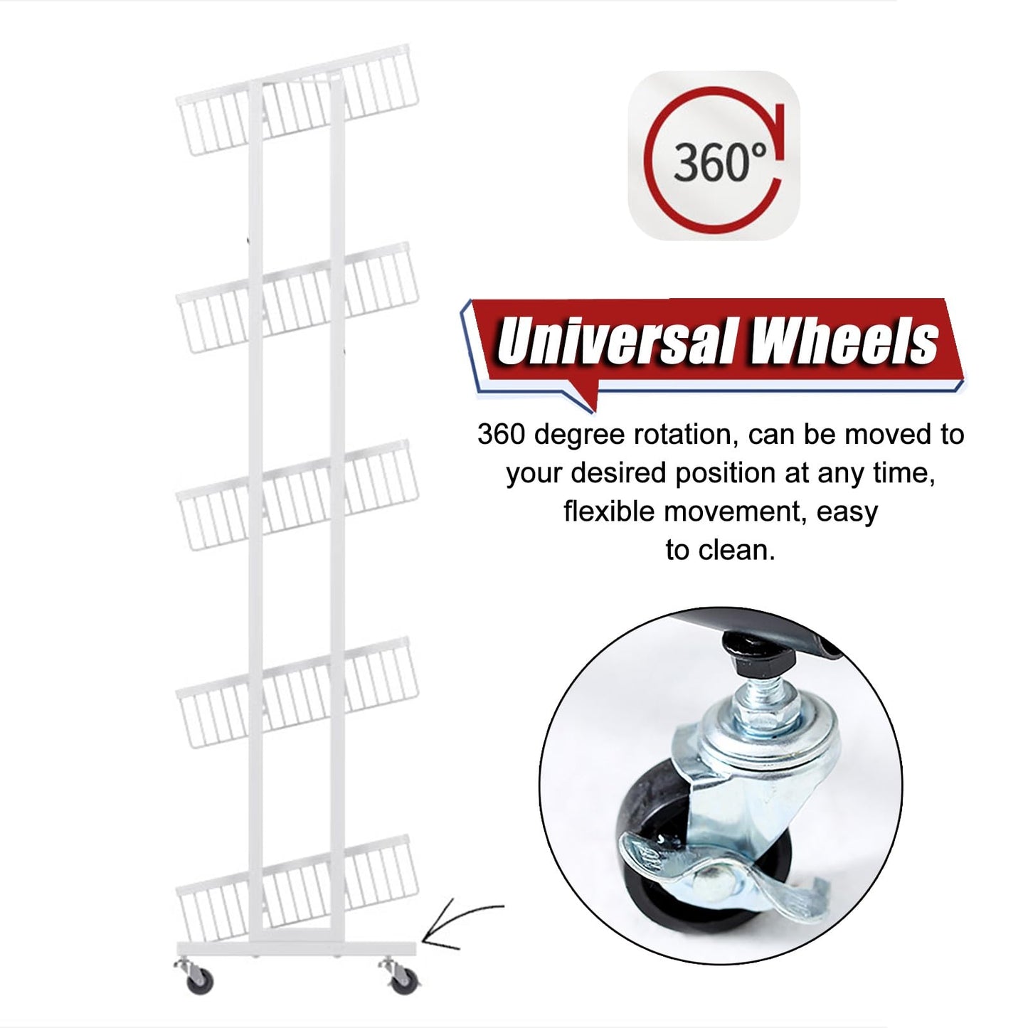3/4/5 Layer Snack Organizer for Pantry Shelf, Freestanding Mobile Chip Candy Snack Fruit Vegetable Display Rack with Tiltable Basket, Kitchen/Pantry/Office Wire Storage Cart (