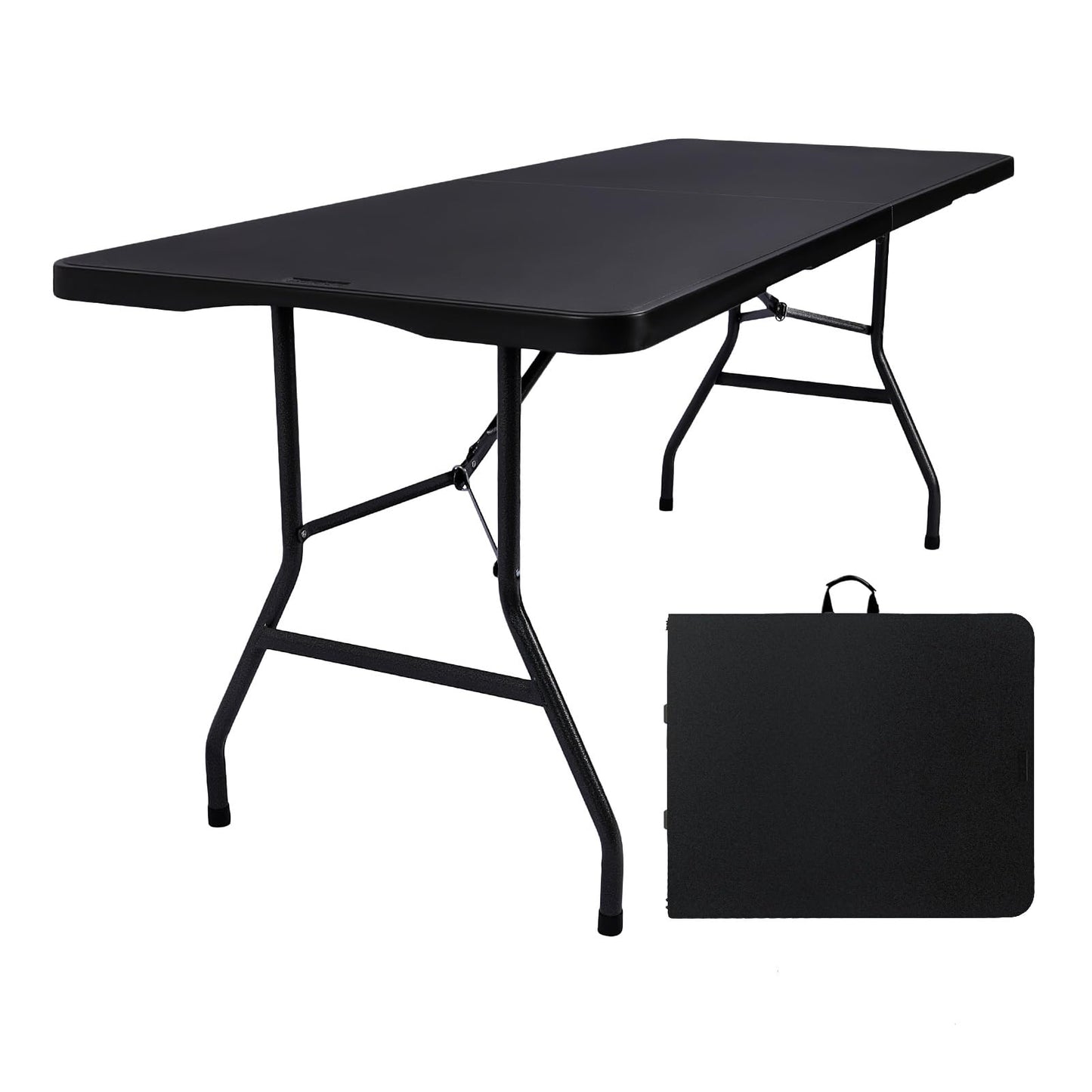 Byliable Folding Table 6ft Portable Heavy Duty Plastic Fold-in-Half 6 Foot Foldable Table Utility Dining Indoor Outdoor for Camping Picnic and Party, Black