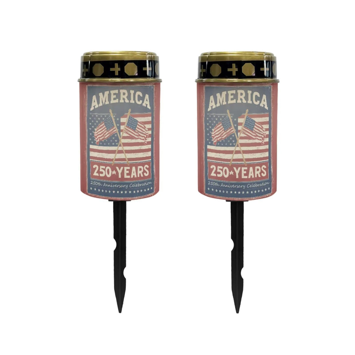 Poceacles Patriotic Solar Powered Flameless Candle Cemetery Votive Candles American Flag 4th of July Decor, 2 PCS, America 250 Years 250th Anniversary Celebration Print