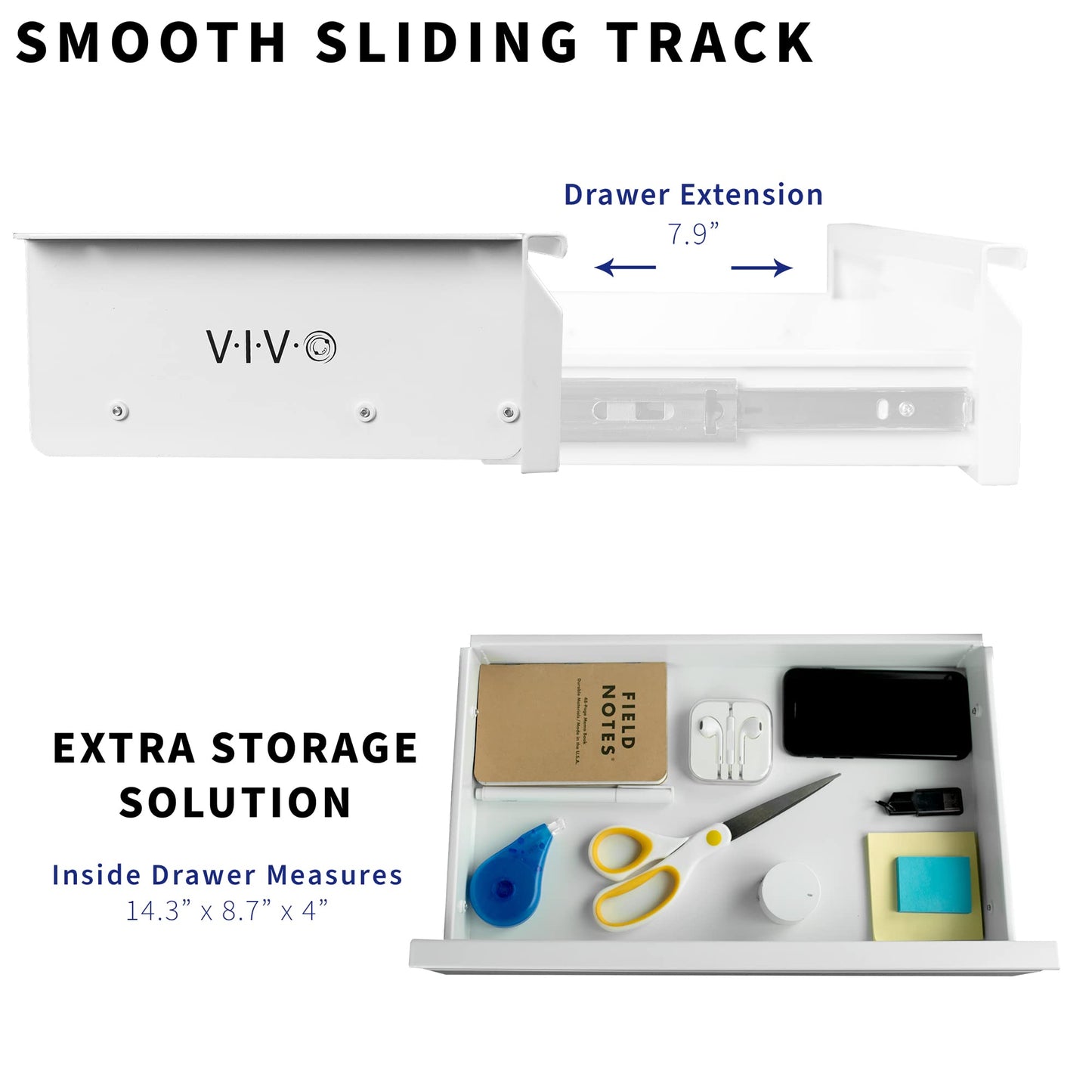 VIVO 16 inch Under Desk Slide Out Drawer without Shell, Home Office Storage Organizer, White, DESK-AC03A-W