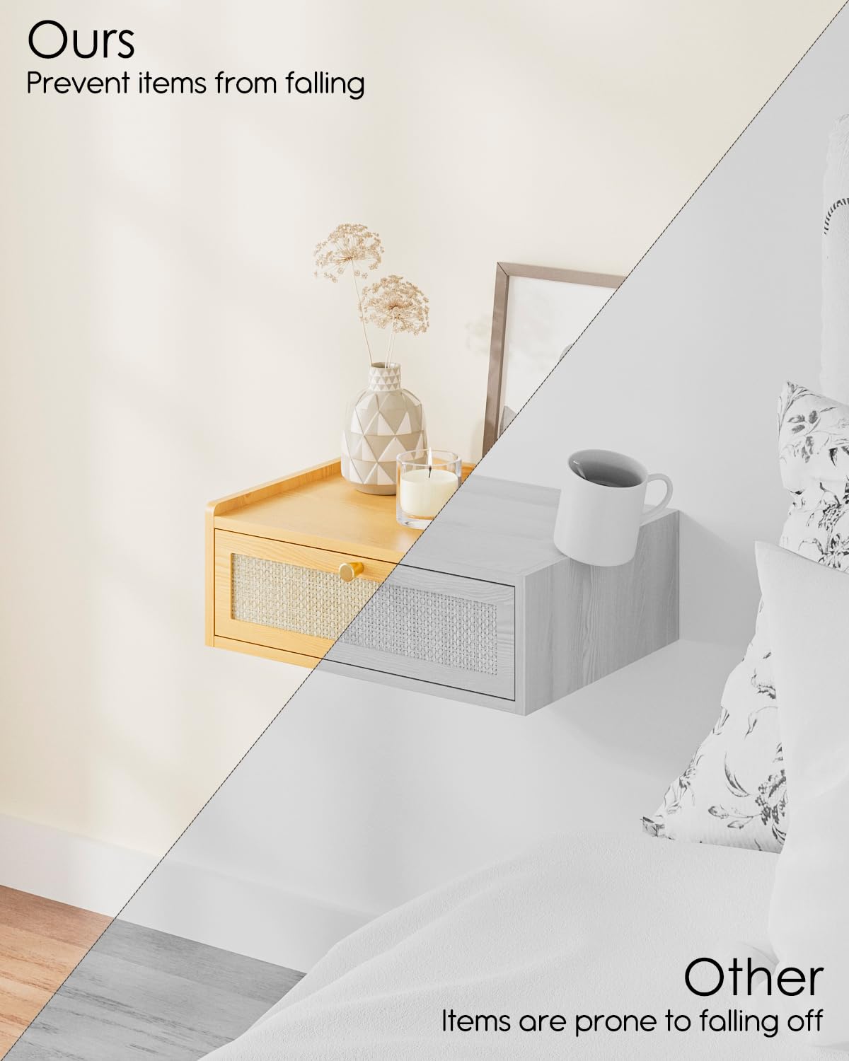 AEPOALUA Floating Nightstand,Wall Mounted Night Stand with Drawer,Small Floating Shelves,Floating Wood Bedside Table for Bedroom、Living Room、Bathroom