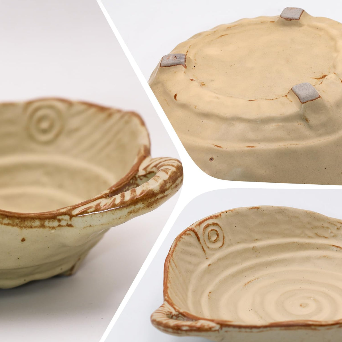 Amitofo Free-Form Edge Small Ceramic Bowl with Handles, Retro Distressed Style Glazed for Fruit Bowl,Salad Bowl,Table Centerpiece Decor