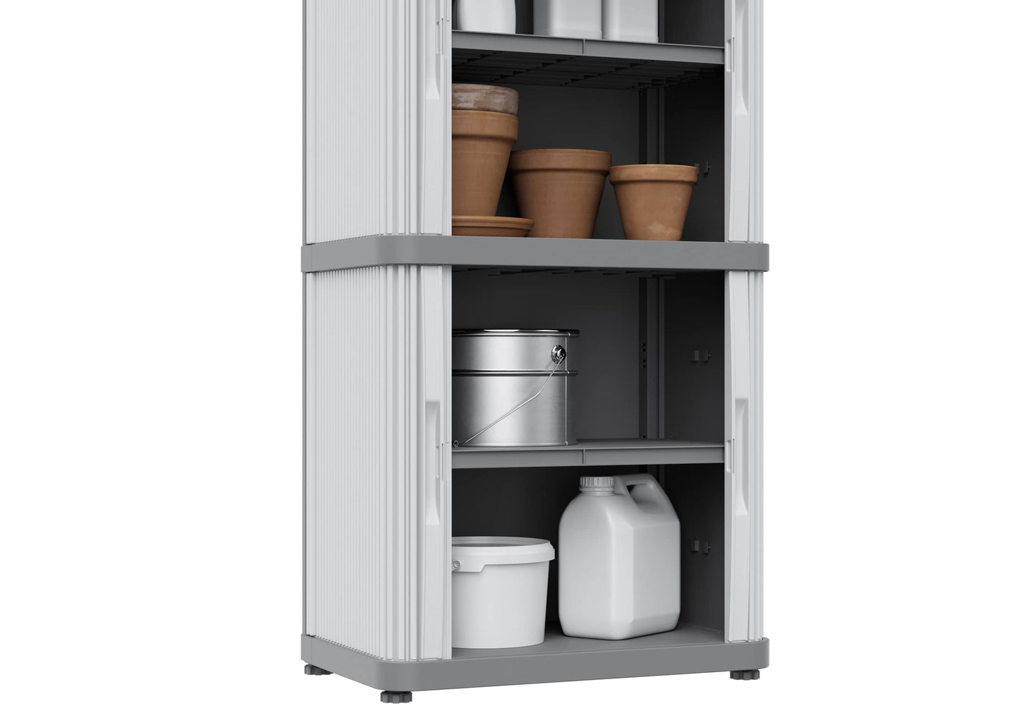 Terry, Rolling Space Cab 2, Indoor and Outdoor 2-Compartment Cabinet with Two Sliding Doors, 2 Adjustable Internal Shelves, Grey, in Recycled Plastic, Dimensions: 59x36x115 cm