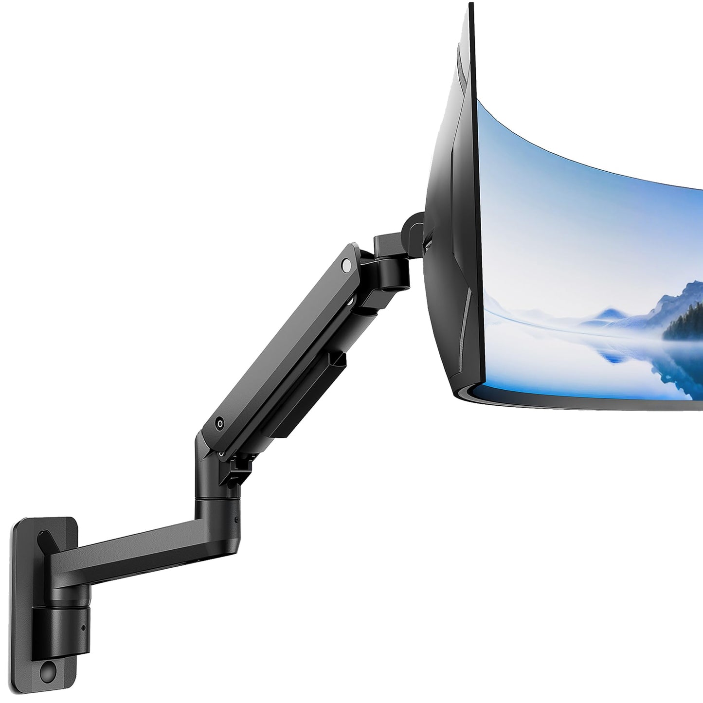 monTEK Ultra Wide Wall Mount Monitor Arm for 17-49 Inch Screens, Heavy Duty Single Monitor Mount up to 44 lbs, Fully Adjustable Gas Spring Wall Mount, 75x75/100x100 VESA Mount, Black