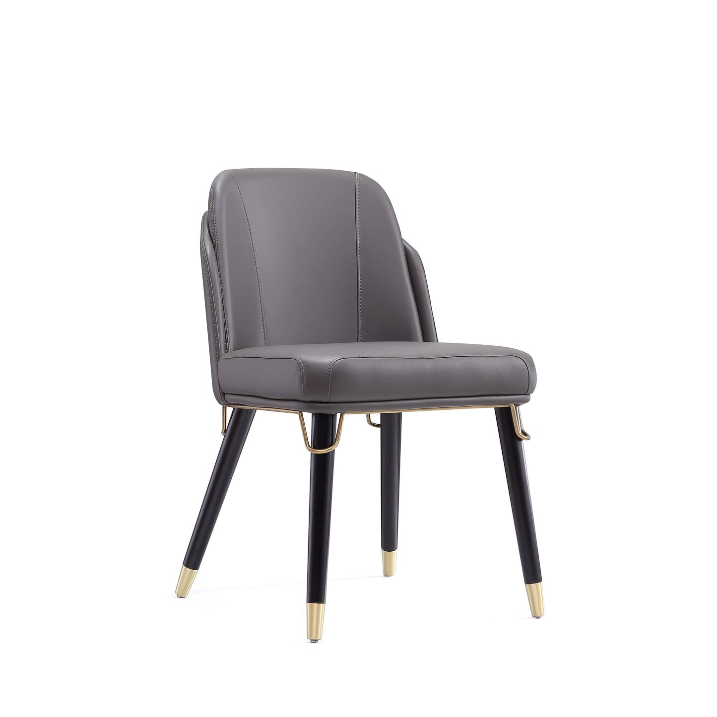 Manhattan Comfort Estelle Faux Leather Dining Chair, Mid Century Modern Design with Gold Metal Accents, Solid Wood Frame, Padded Cushions, Upholstered Side Rail, Fully Assembled, Set of 1, Pebble