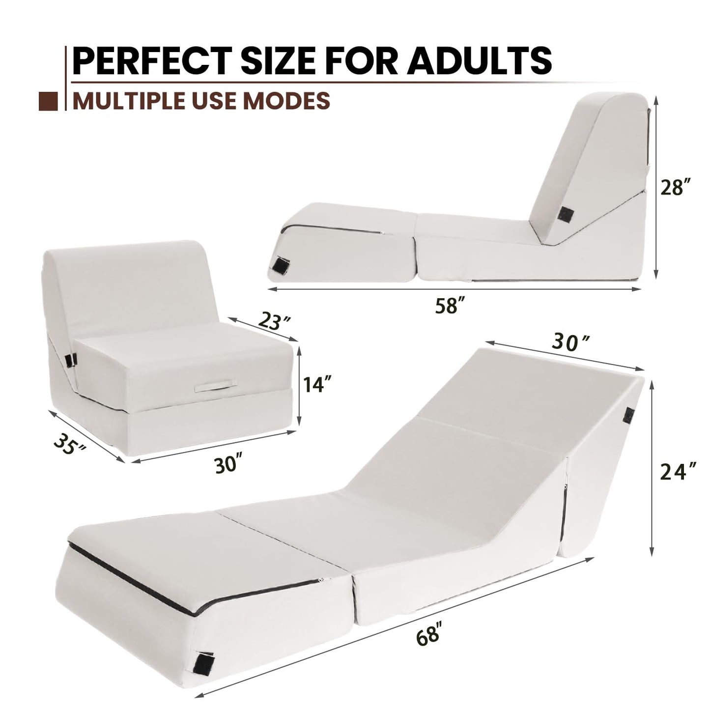 jela Outdoor Sofa, Waterproof Folding Lounge Chair and Sofa, UV Resistant Patio Sofa with Machine Washable Cover, Soft Foam Outdoor Bed Pool Lounge Chaise Chairs (Sand)