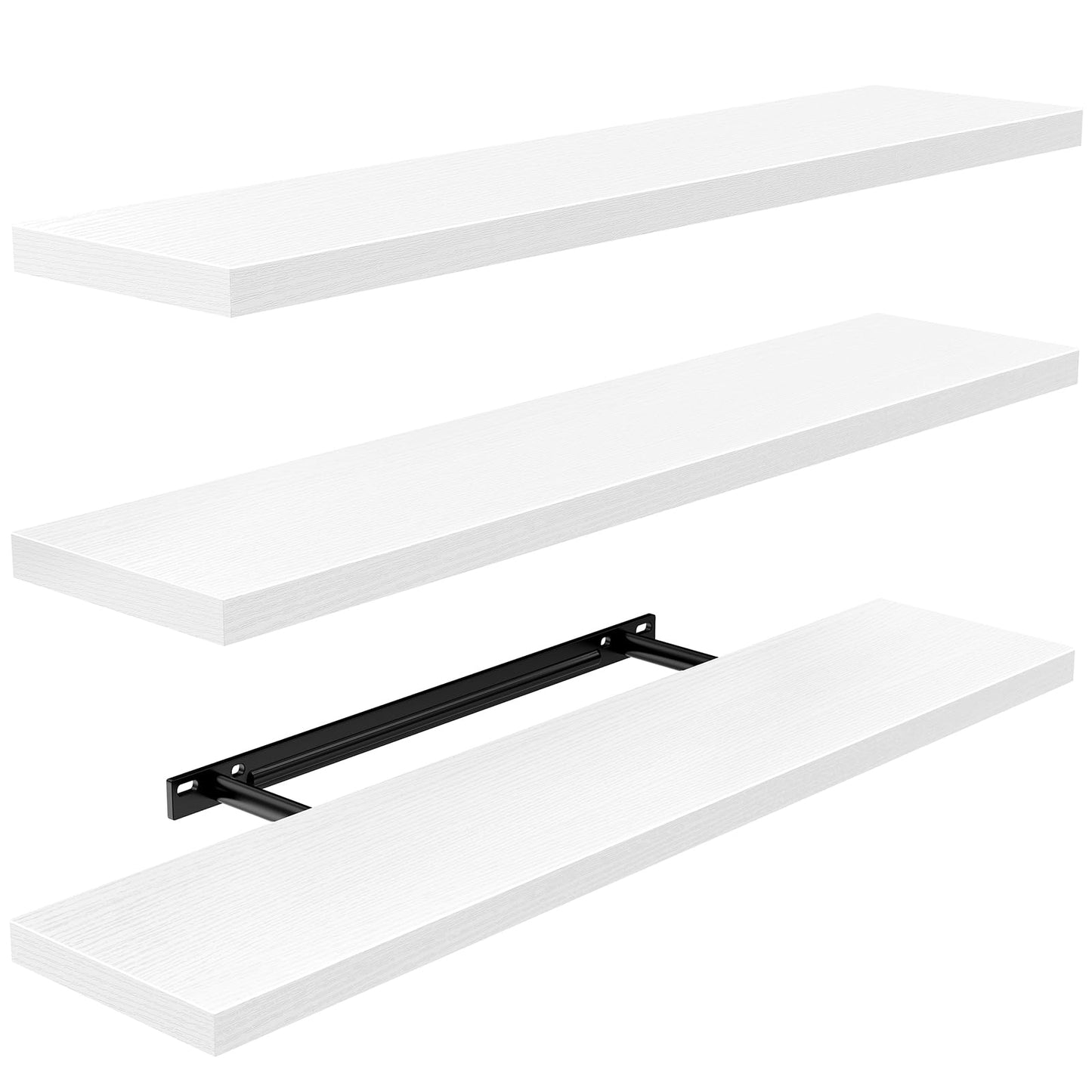 AMADA HOMEFURNISHING 23.6" L Floating Shelves, Wall Shelves Set of 3 for Bathroom/Living Room/Bedroom/Kitchen, White Floating Shelves for Wall Decor with Invisible Brackets - AMFS44W