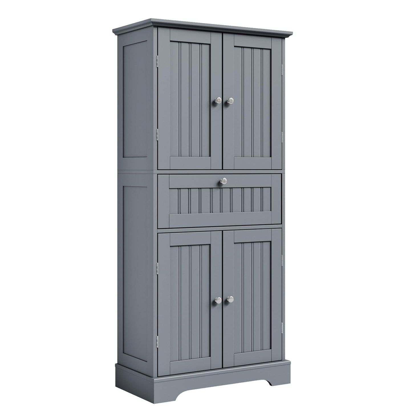 ChooChoo 51" H Tall Bathroom Floor Cabinet, Modern Bathroom Storage Cabinet with Drawer and Adjustable Shelves, Freestanding Kitchen Pantry Cupboard with 4 Doors for Living Room, Grey