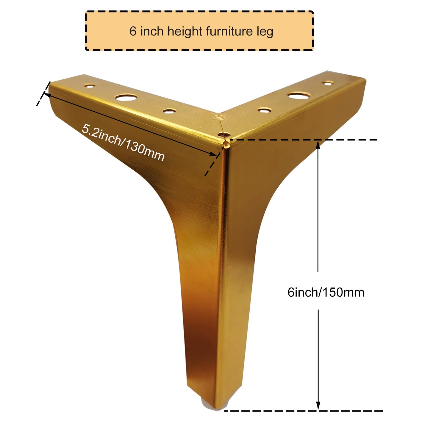 M MIMHOOY 6 Inch Furniture Legs, Set of 4 Metal Furniture Legs Modern Triangle Feet Luxury Gold for Sofa Cabinet Cupboard Couch Chair Ottoman