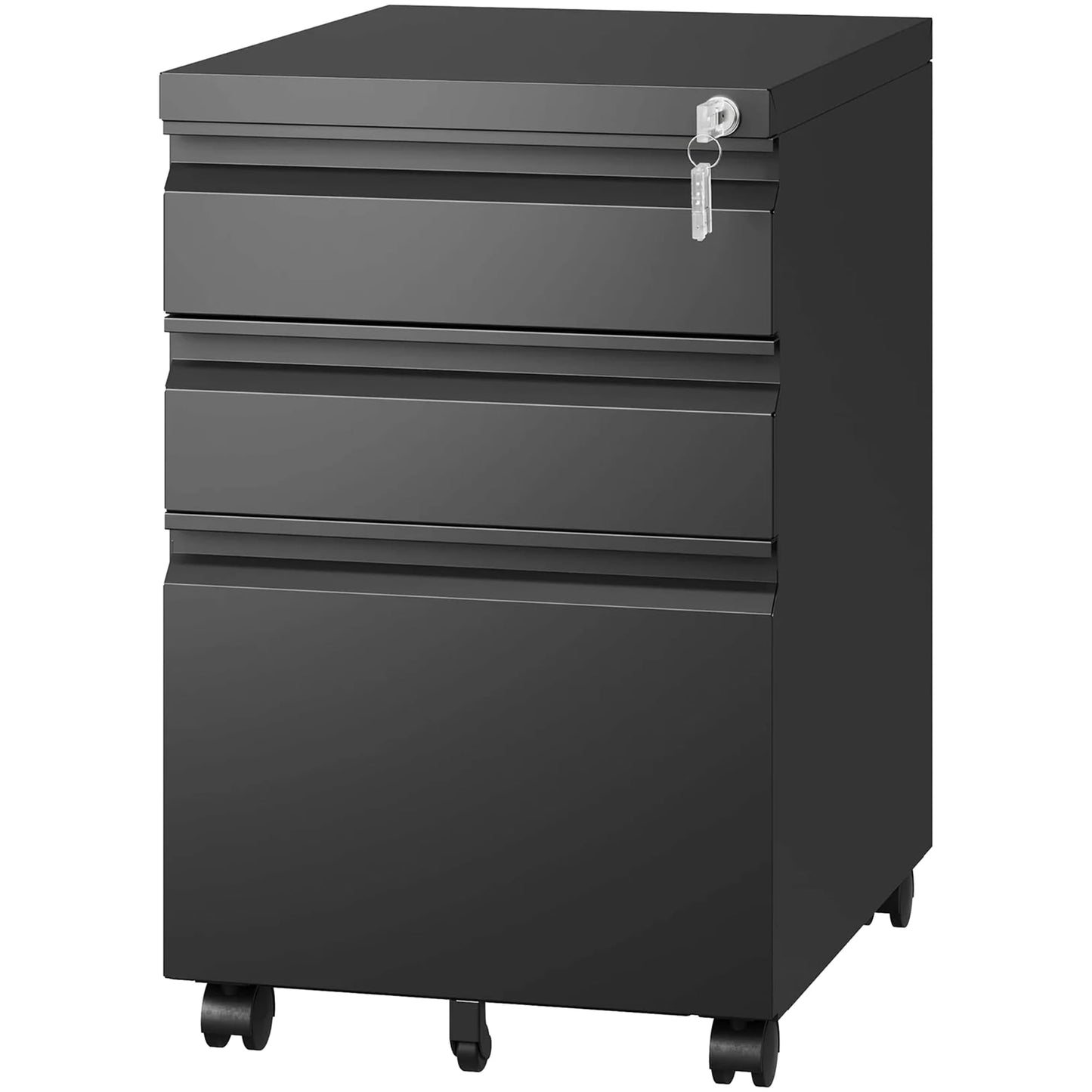 SIMPLI-Magic 3-Drawer Mobile File Cabinet with Lock - Under Desk Rolling Metal Filing Cabinet, Letter/Legal/A4, Fully Assembled, Home Office Organizer, Black