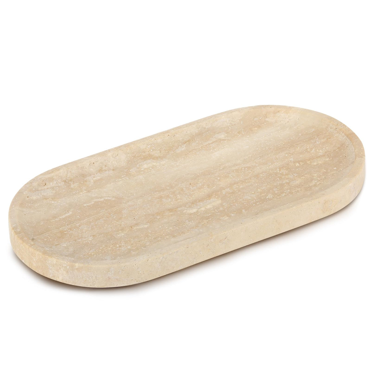 Moujings Natural Travertine Vanity Tray - Decorative Stone Marble Tray for Bathroom Countertop, Elegant Organizer for Home Decor, Jewelry, Candle, Makeup, Kitchen and Dresser Decor