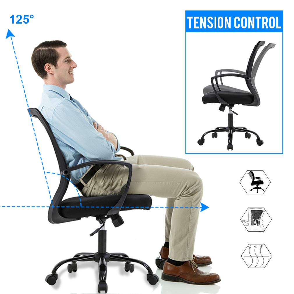 BestOffice Office Chair Ergonomic Desk Chair Mesh Computer Chair with Lumbar Support Armrest Mid Back Rolling Swivel Adjustable Task Chair for Women Adults, Black