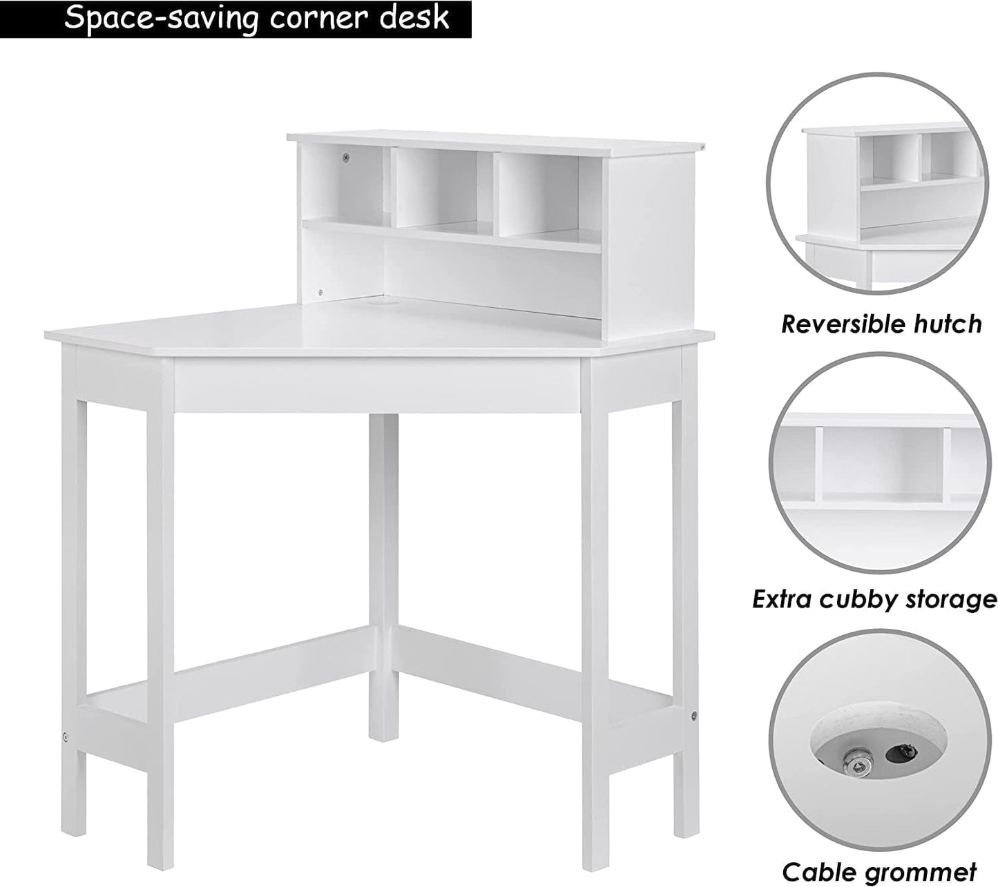HYGRAD BUILT TO SURVIVE Wooden Kids Study Desk Chair Set, Writing Desk with Hutch and Storage with Drawers – Computer and Gaming Workstation Table for Boy, Girls Bedroom, Study Room (White/Square)